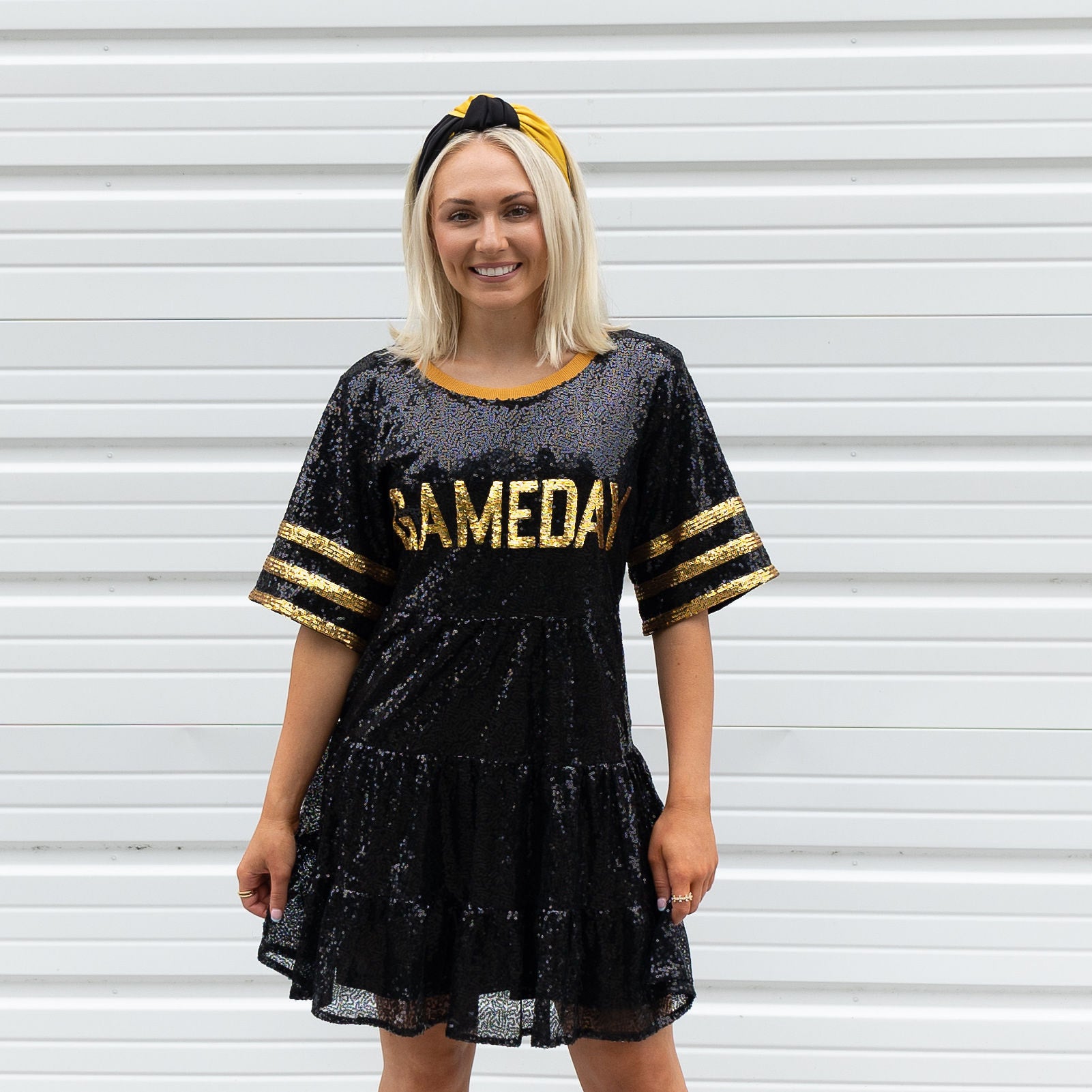 Why Dress Game Day Sequin Shirt with Sequin Football Large / Saints White and Gold